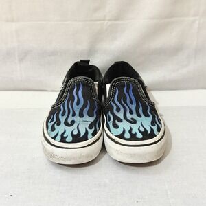 Vans Blue Fire Flame Print Slip On Shoes Youth Size 11